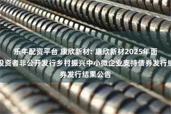 乐牛配资平台 康欣新材: 康欣新材2025年面向专业投资者非公开发行乡村振兴中小微企业支持债券发行结果公告