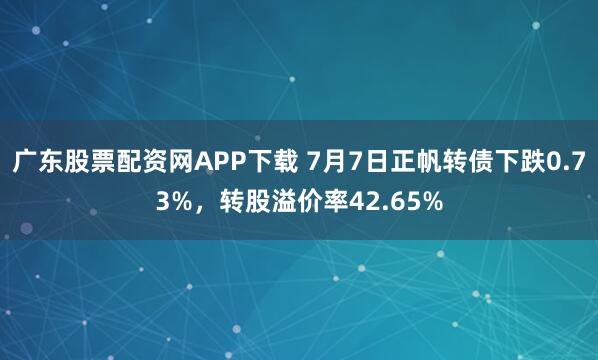 广东股票配资网APP下载 7月7日正帆转债下跌0.73%，转股溢价率42.65%