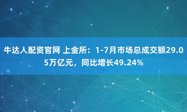 牛达人配资官网 上金所：1-7月市场总成交额29.05万亿元，同比增长49.24%