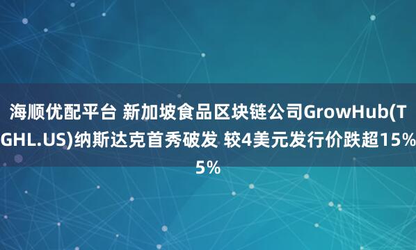 海顺优配平台 新加坡食品区块链公司GrowHub(TGHL.US)纳斯达克首秀破发 较4美元发行价跌超15%